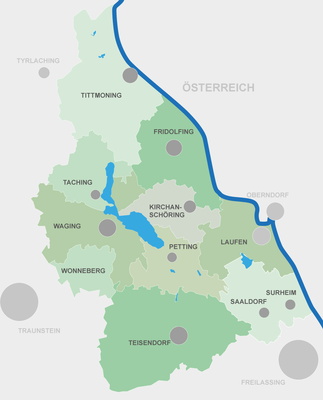 Kartenausschnitt der Mitgliedsgemeinden in der Ökomodellregion Waginger See Rupertiwinkel