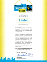 Urkunde vom 23.06.2013 - Laufen ist Fairtrade Stadt